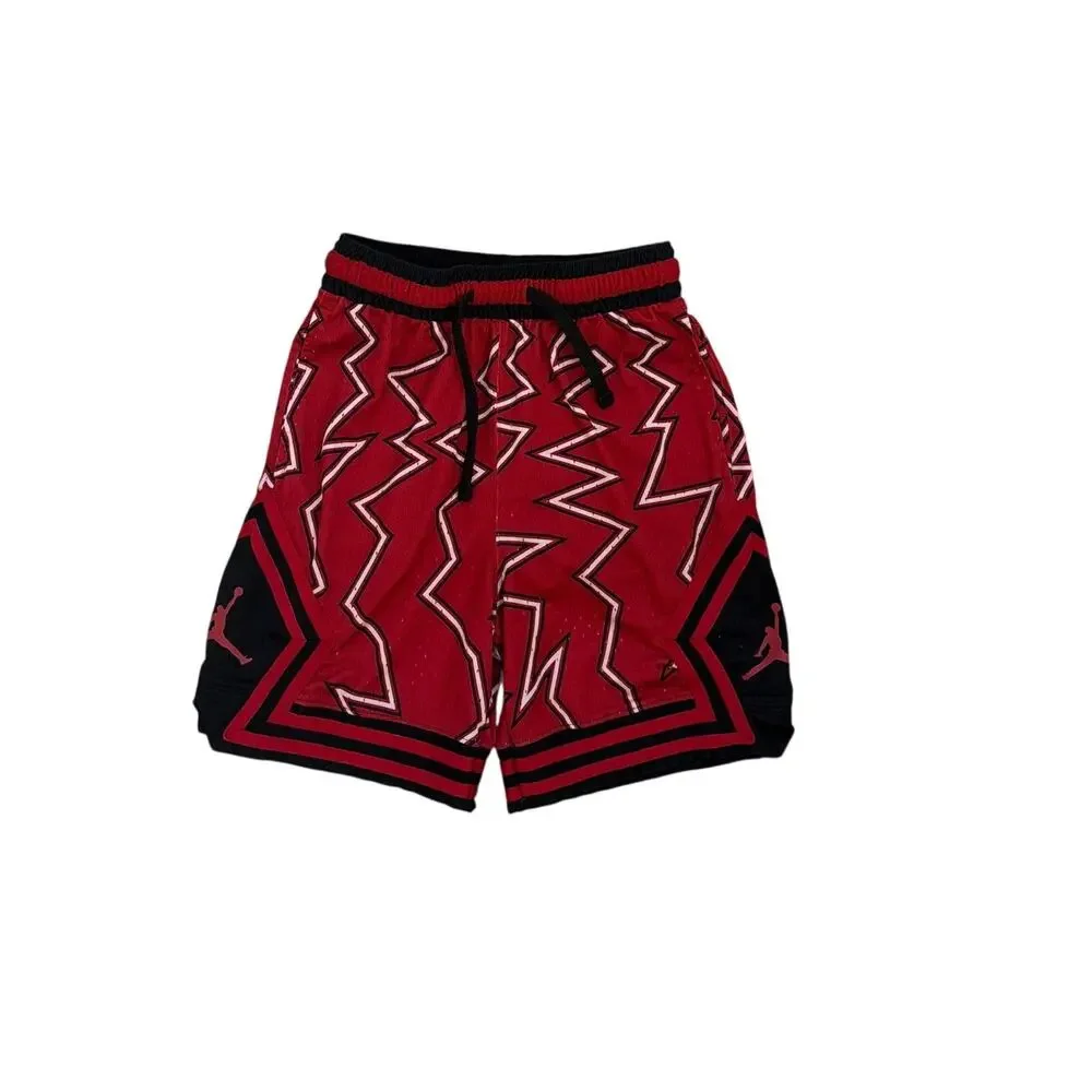 Jordan Dri-FIT Air Printed Diamond Shorts Gym Red Black Bolt Pattern Men's Small